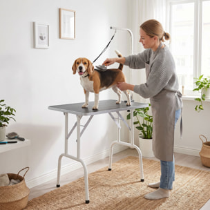 PawHut Mesa de Peluquería Canina Plegable, Mesa de Aseo con Encimera Antideslizante, Brazo de Acero Inoxidable Ajustable, para Perros Pequeños y Medianos, 81x48,5x80 cm, Negro