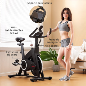Bicicleta Estática Bici Estática con Volante de Inercia 15 kg Pantalla LED Pulsómetro Manillar Asiento Ajustable y Ruedas Carga 120 kg para Casa Gimnasio Negro