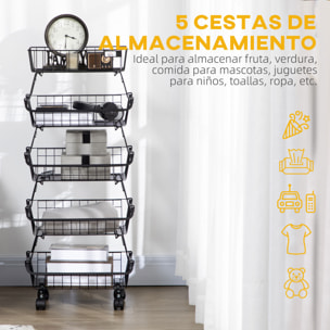 HOMCOM Cesta de Frutas con Ruedas de 4 Niveles Carrito de Almacenamiento de Acero Apilable Cesta de Verduras para Cocina Salón Dormitorio 40x28x97 cm Negro