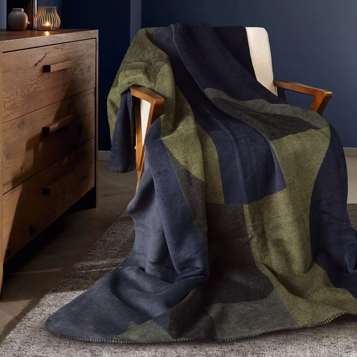 Plaid coton mélangé 415 g/m² motif jacquard vert marine Livio green