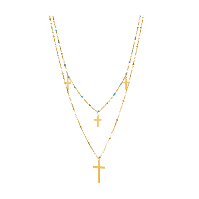 Collar de Cristal Azul acabado en oro amarillo de 18k