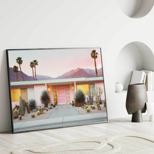 Affiche maison rose à toit plat Affiche + cadre en bois - Noir