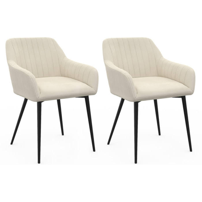 Chaises Ariana velours crème pieds métal - lot de 2