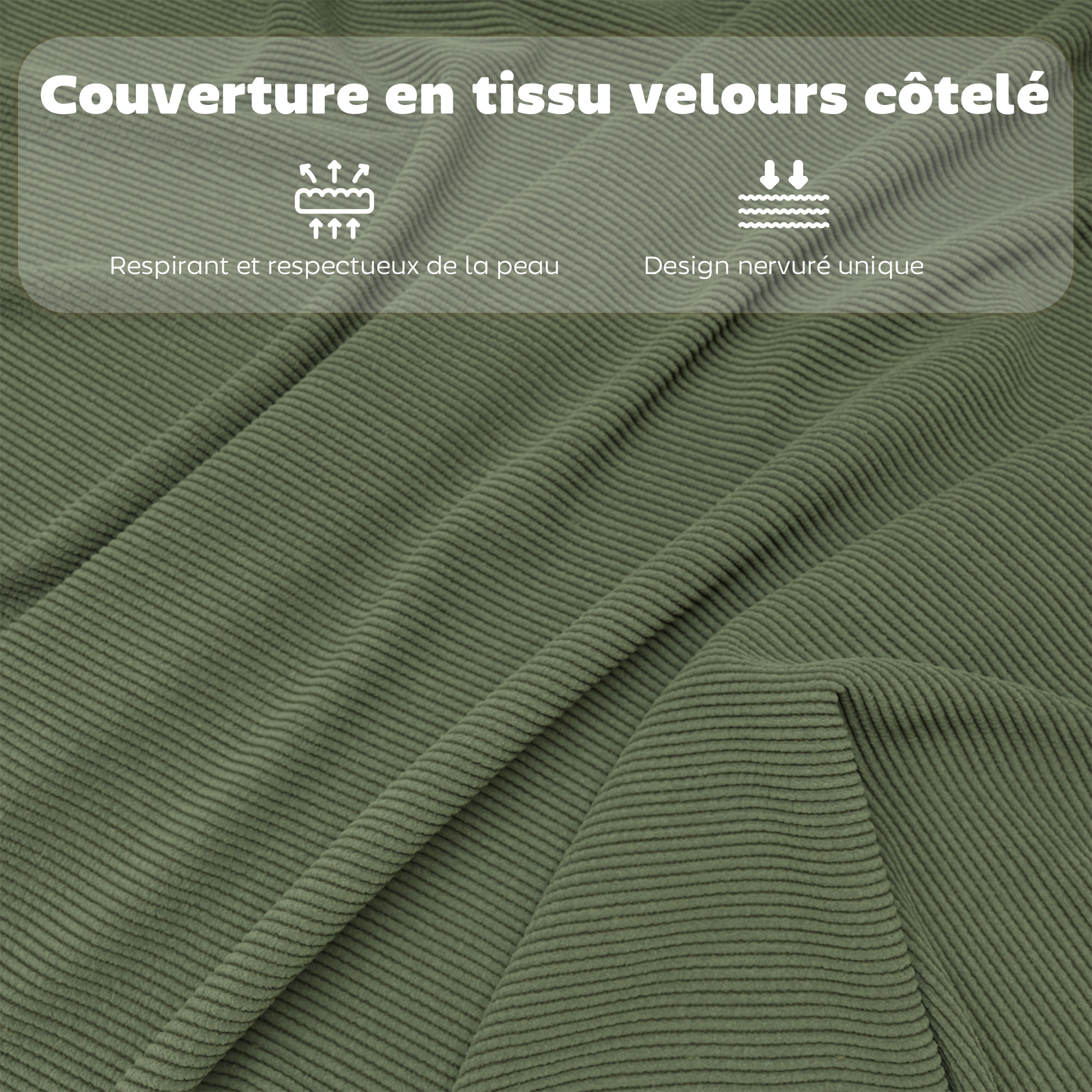 Lot de 4 chaises pliantes acier velours côtelé vert