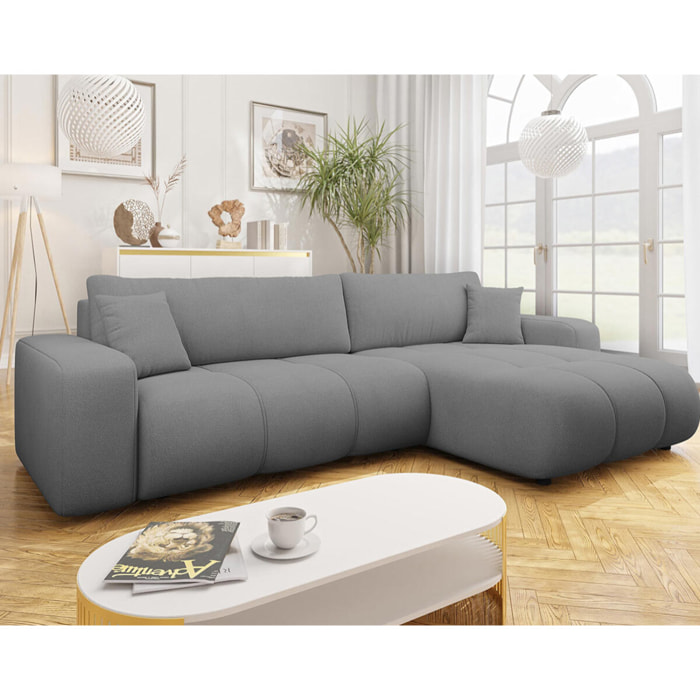 Nicole - Canapé d'angle réversible 5 places convertible avec coffre en tissu - Gris