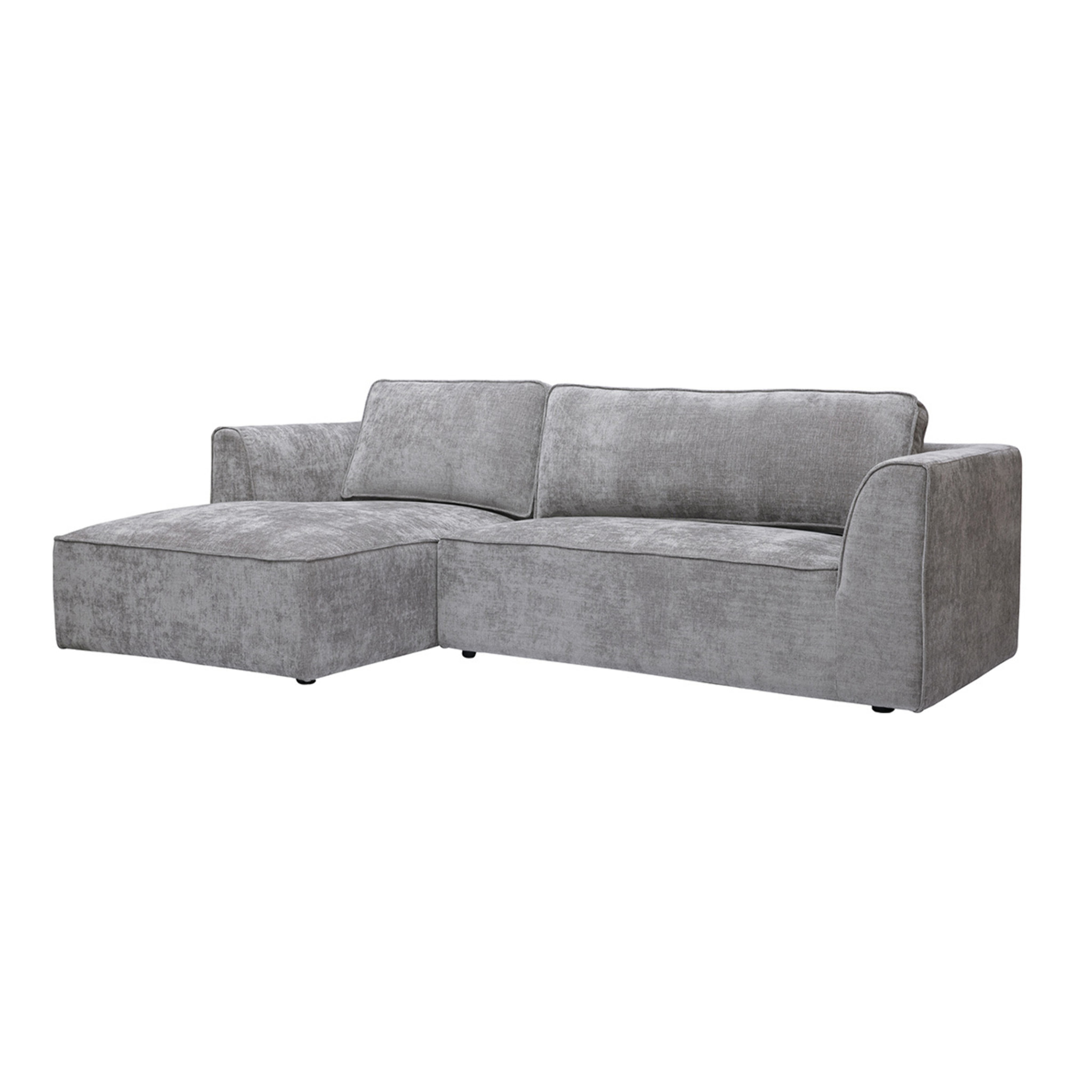Canapé d'angle gauche design en tissu effet velours texturé gris 3 places GRAMMY