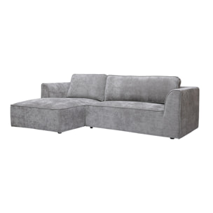 Canapé d'angle gauche design en tissu effet velours texturé gris 3 places GRAMMY