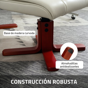 Sillón Reclinable con Reposapiés Sillón de Salón con Tapizado en Tejido Tecnológico y Estructura de Madera Carga 150 kg Butaca para Dormitorio Sala de Estar Crema