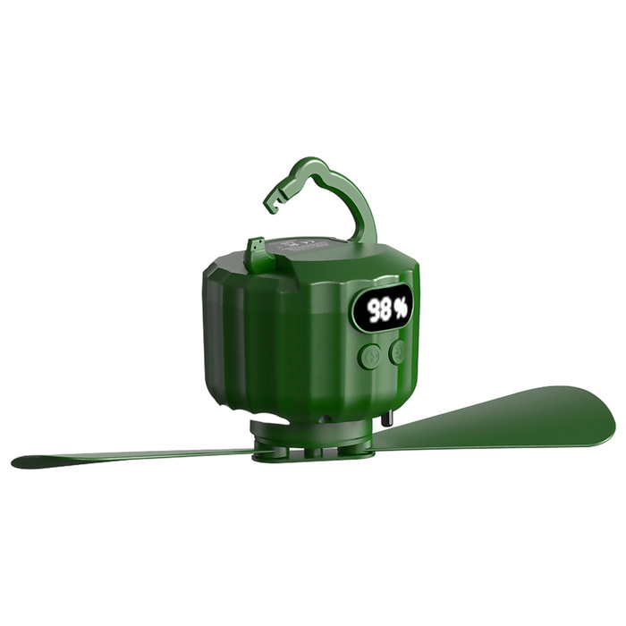 Ventilador P15 con motor sin escobillas, LED con 12 luces, 3 velocidades, 3 niveles de luz y 3 temporizadores. Incluye mando, aspas desmontables y powerbank de 10400 mAh.