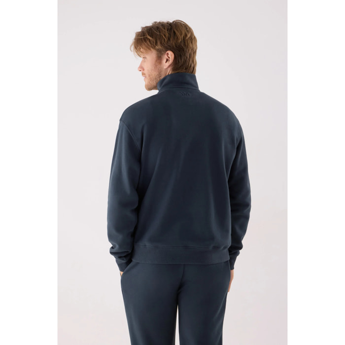 Sudadera deportiva hombre afelpada semi cremallera azul marino
