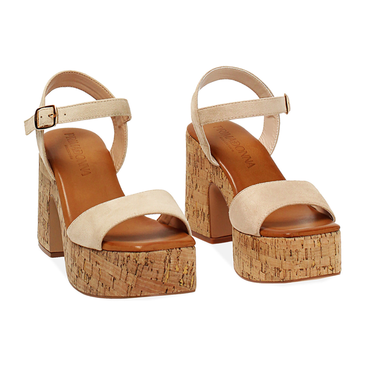 Sandali con plateau donna beige in microfibra