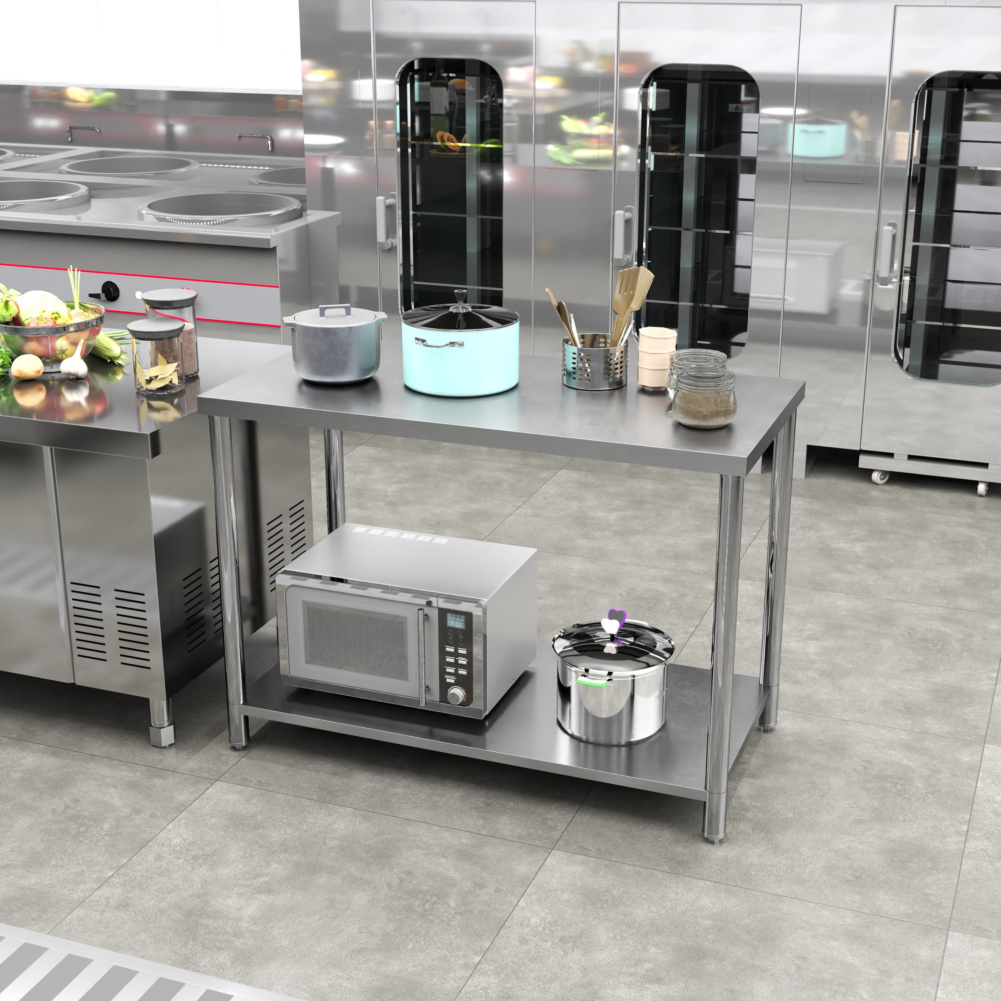 Table de travail acier inox - table de cuisine professionnelle avec étagère 120 x 60 x 86 cm