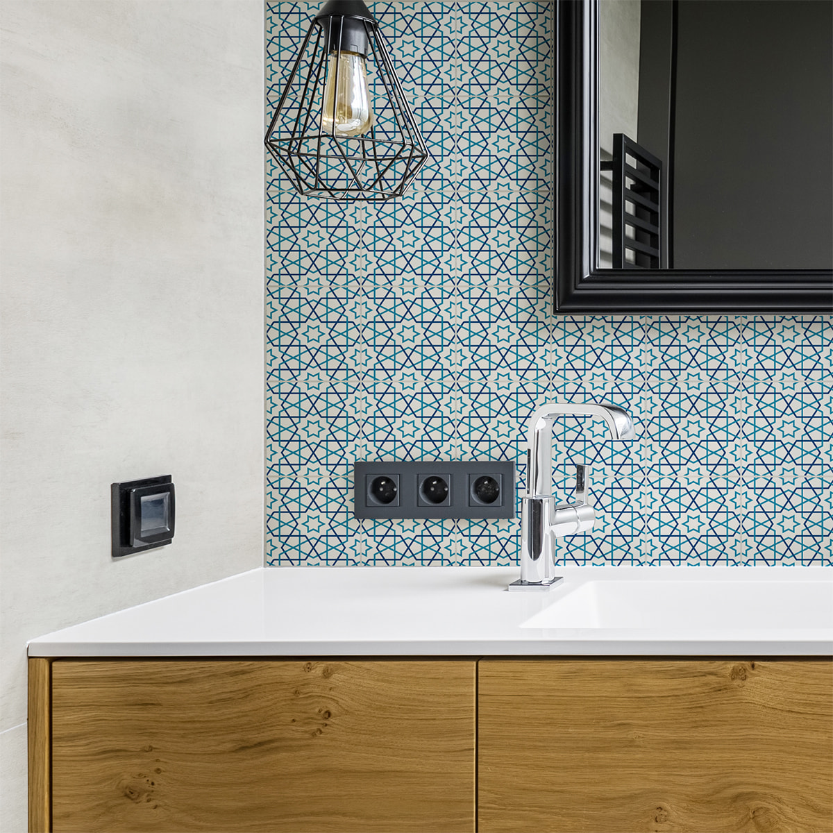 Stickers muraux - Sticker Mural Carrelage adhésif Cuisine Salle de Bain - 9 STICKERS CARREAUX DE CIMENT ORIENTAL AJMAN