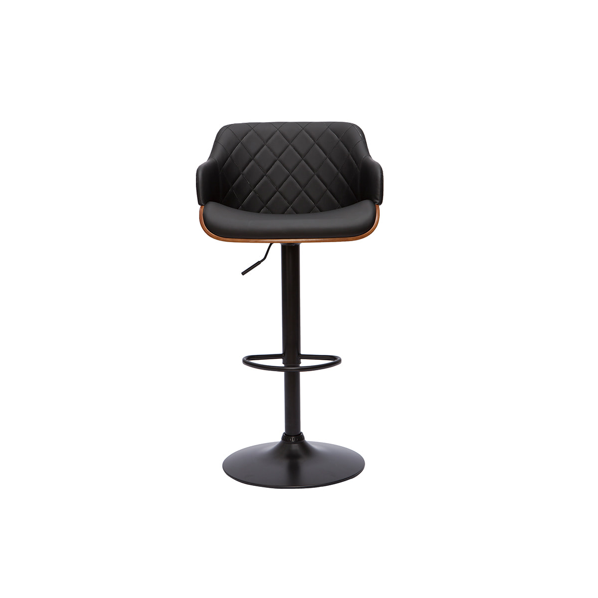 Tabouret de bar design réglable pivotant 360° noir et bois foncé LUCIEN
