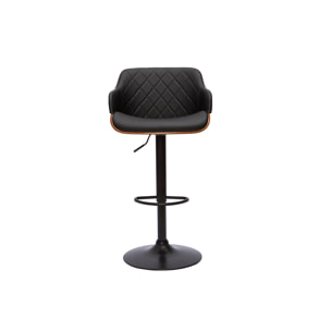 Tabouret de bar design réglable pivotant 360° noir et bois foncé LUCIEN