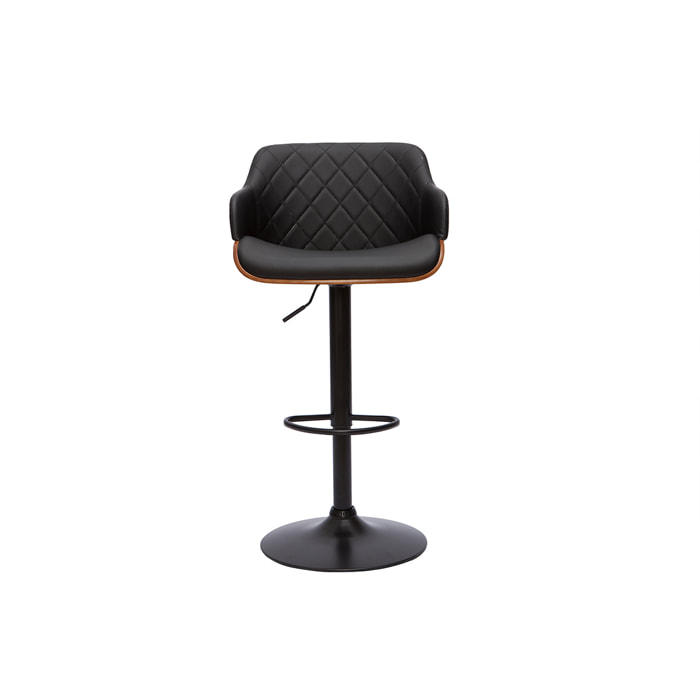 Tabouret de bar design réglable pivotant 360° noir et bois foncé LUCIEN