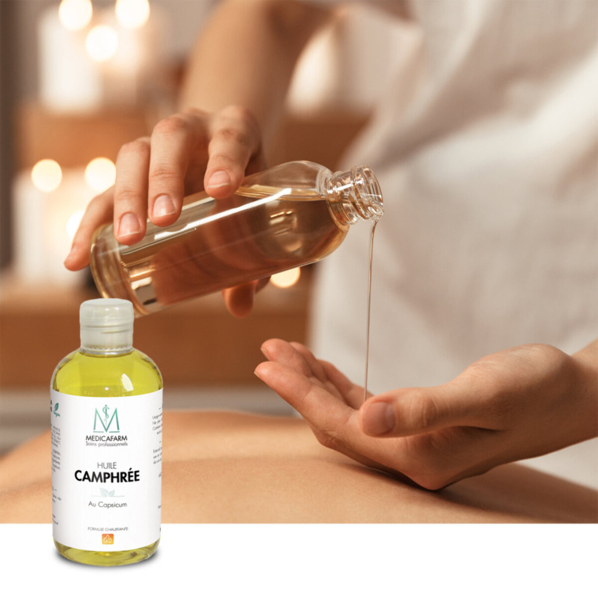 MEDICAFARM - Huile Camphrée au capsicum - Action chauffante - Aide à la préparation et récupération musculaire - Contribue à soulager les douleurs musculaires et articulaires - Lot de 3