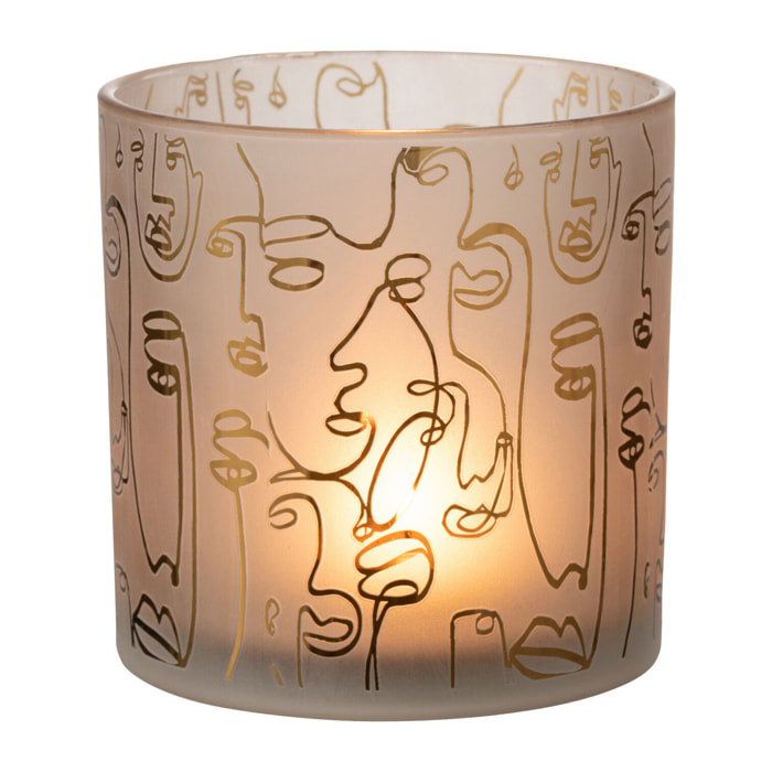 J-Line windlicht Happy Faces - glas - beige - large