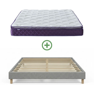 Ensemble Matelas Master & sommier déco| 100% Mémoire de forme | Surmatelas intégré | Cadre à lattes | Tissu | Gris Clair
