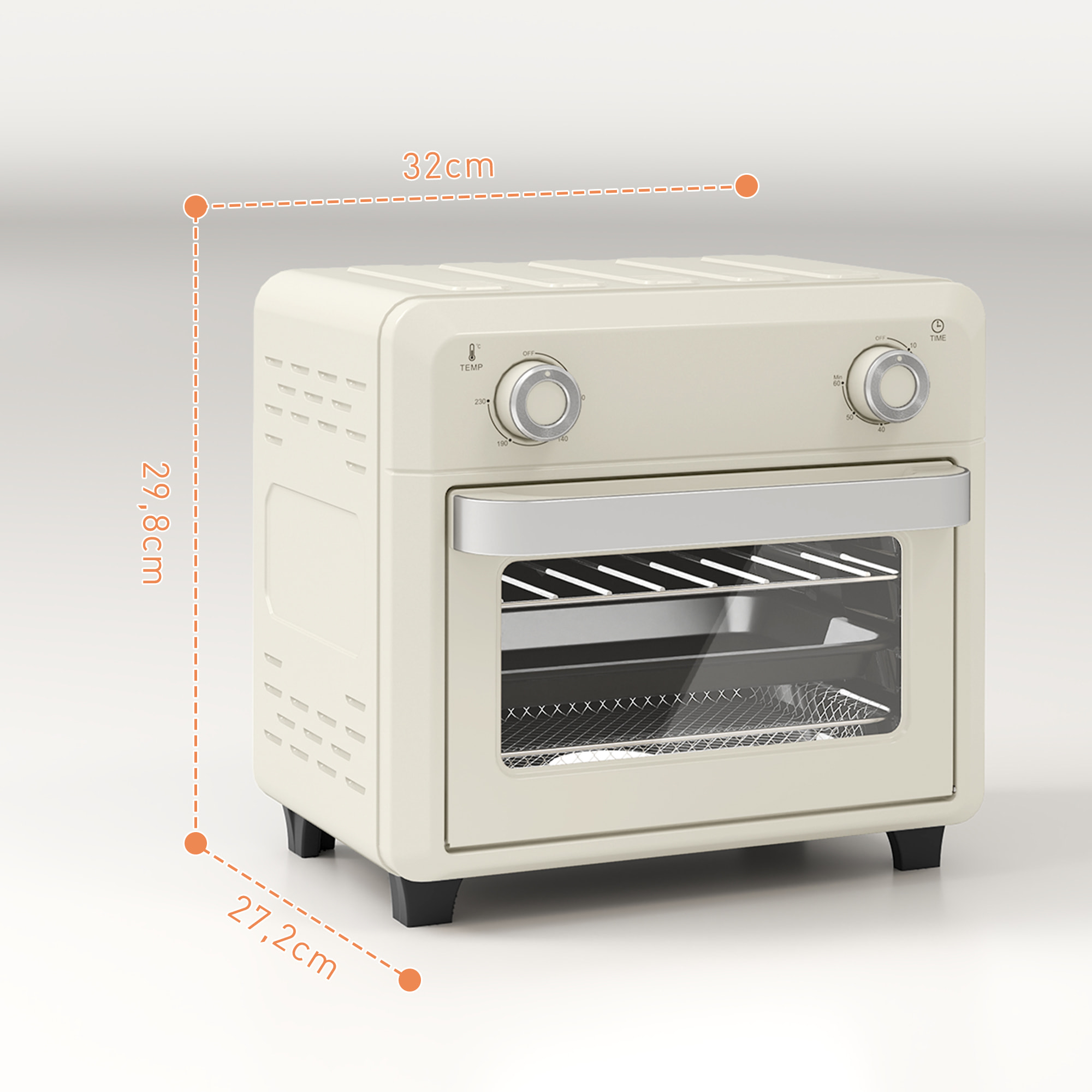 Friteuse à air mini four 1 000W 10L 80°C-230°C timer 5 accessoires inclus crème