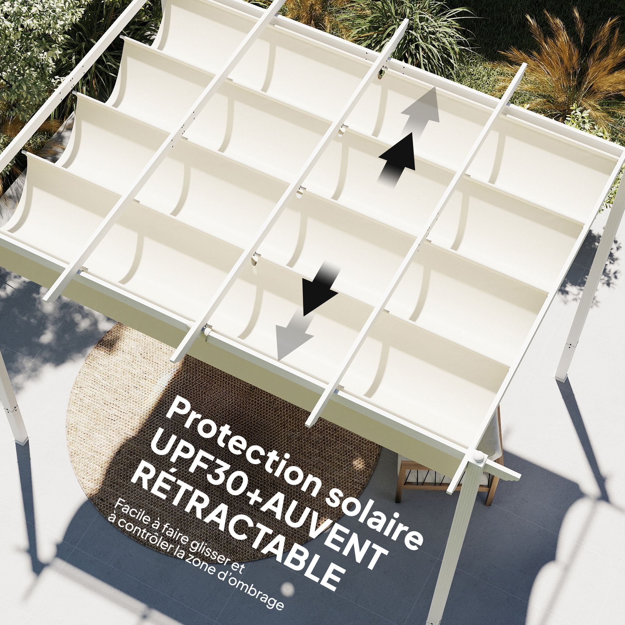 Pergola toit rétractable toile coulissante magnétique aluminium beige