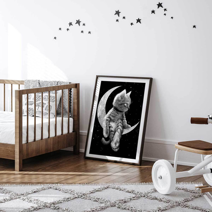 Affiche enfant chat rêveur  Affiche sous cadre noir