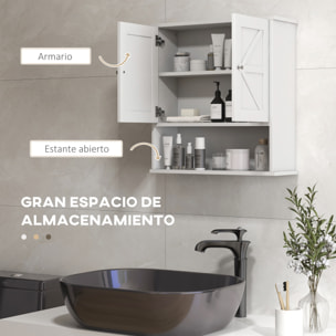 Armario de Baño de Pared, Mueble de Baño Colgar Rústico con Compartimento, Estante Ajustable, 2 Puertas, para Cocina, Lavadero, sobre el Inodoro, Blanco