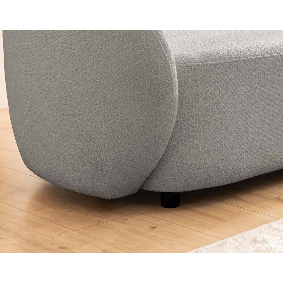 Flore - Canapé droit 3 places en tissu bouclette - Gris
