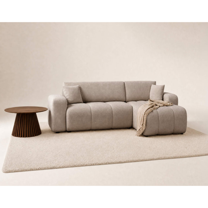 Nicole - canapé d'angle réversible 4 places convertible avec coffre en tissu - Taupe