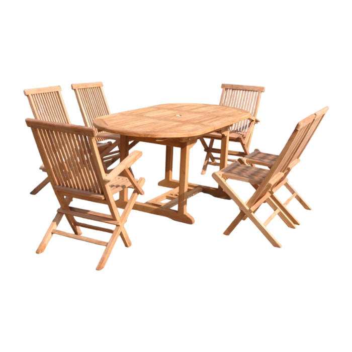 ADAGNA Table de jardin ovale et 4 chaises et 2 fauteuils en teck