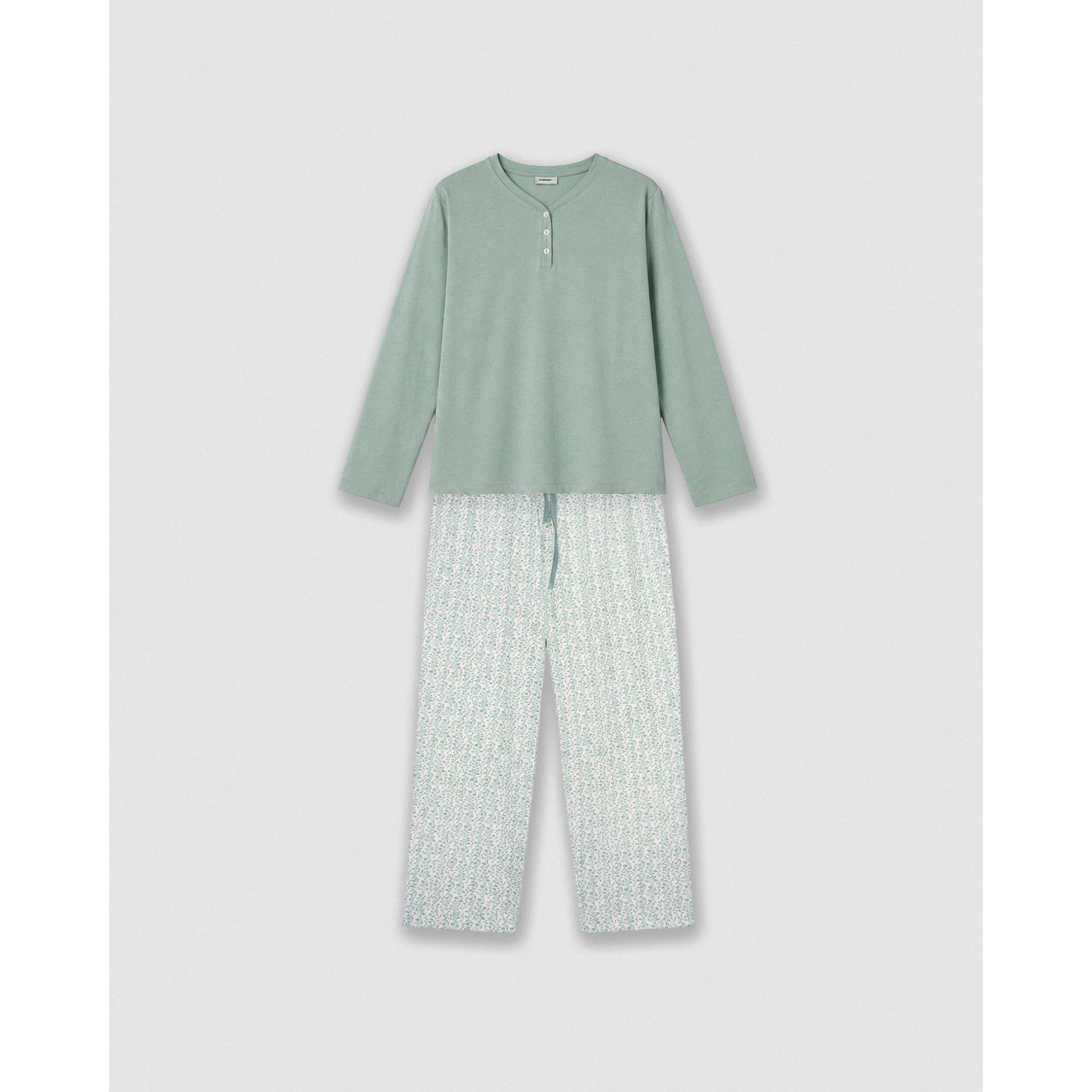 Pijama largo de algodón con escote pico zola azul agua