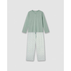 Pijama largo de algodón con escote pico zola azul agua