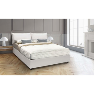 Letto matrimoniale Michela, Letto contenitore con rivestimento in ecopelle, 100% Made in Italy, Apertura frontale, con materasso Cm 140x190 incluso, Bianco