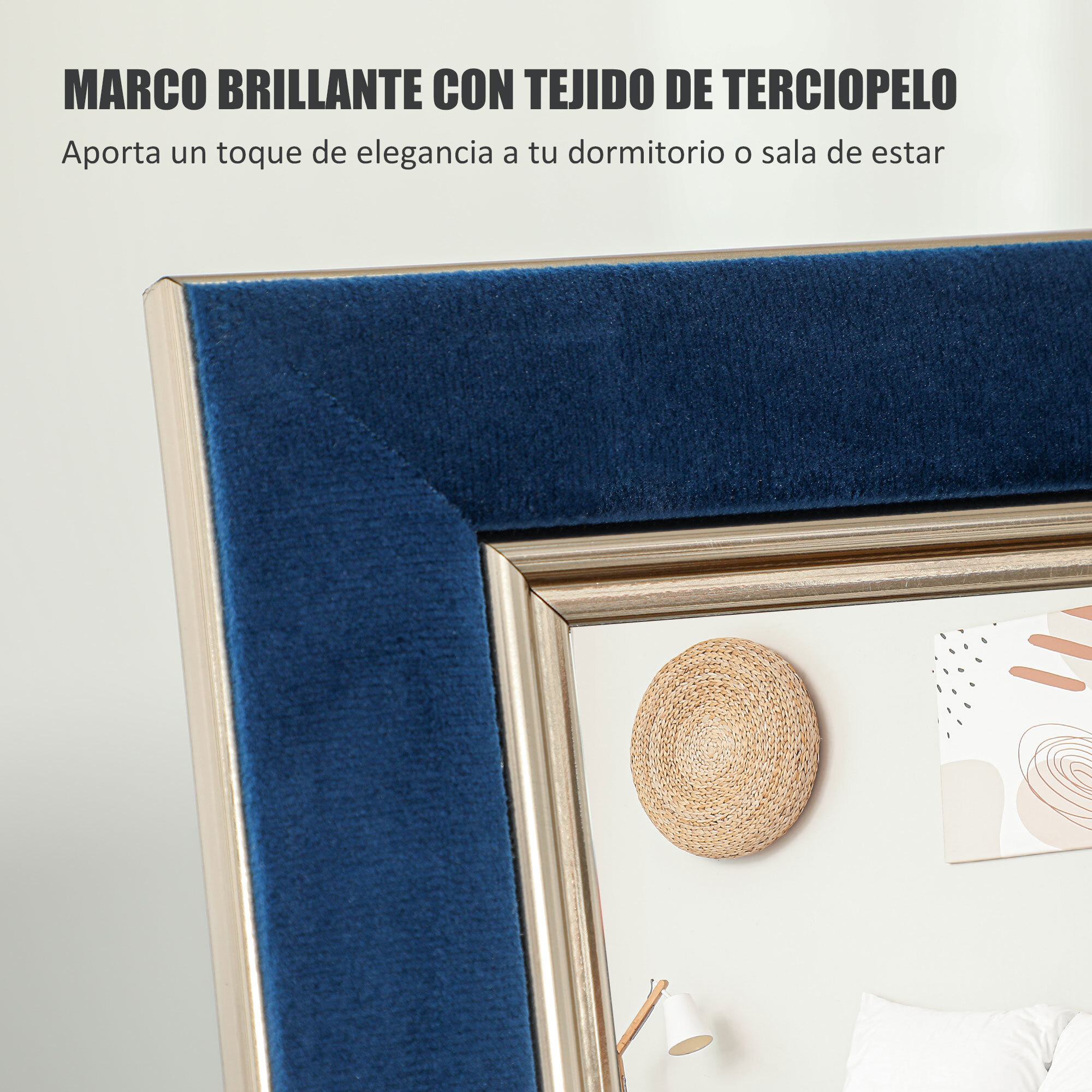 Espejo de Cuerpo Entero 150x50 cm Espejo de Pie o de Pared con Marco en Terciopelo y Soporte para Salón Dormitorio Azul