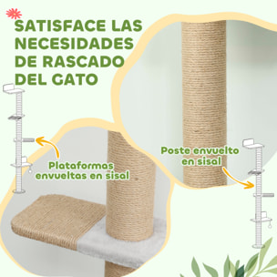 Árbol para Gatos de Pared de 5 Niveles, Rascador para Gatos Estrecho con Bola de Juguete y Rascadores de Sisal, 48x21x180 cm, Gris Claro