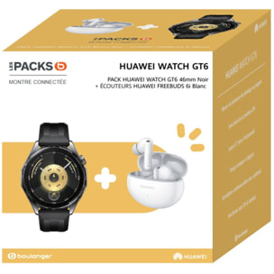 Montre connectée HUAWEI Pack Watch GT6 46mm Noir+FreeBuds6I Blanc
