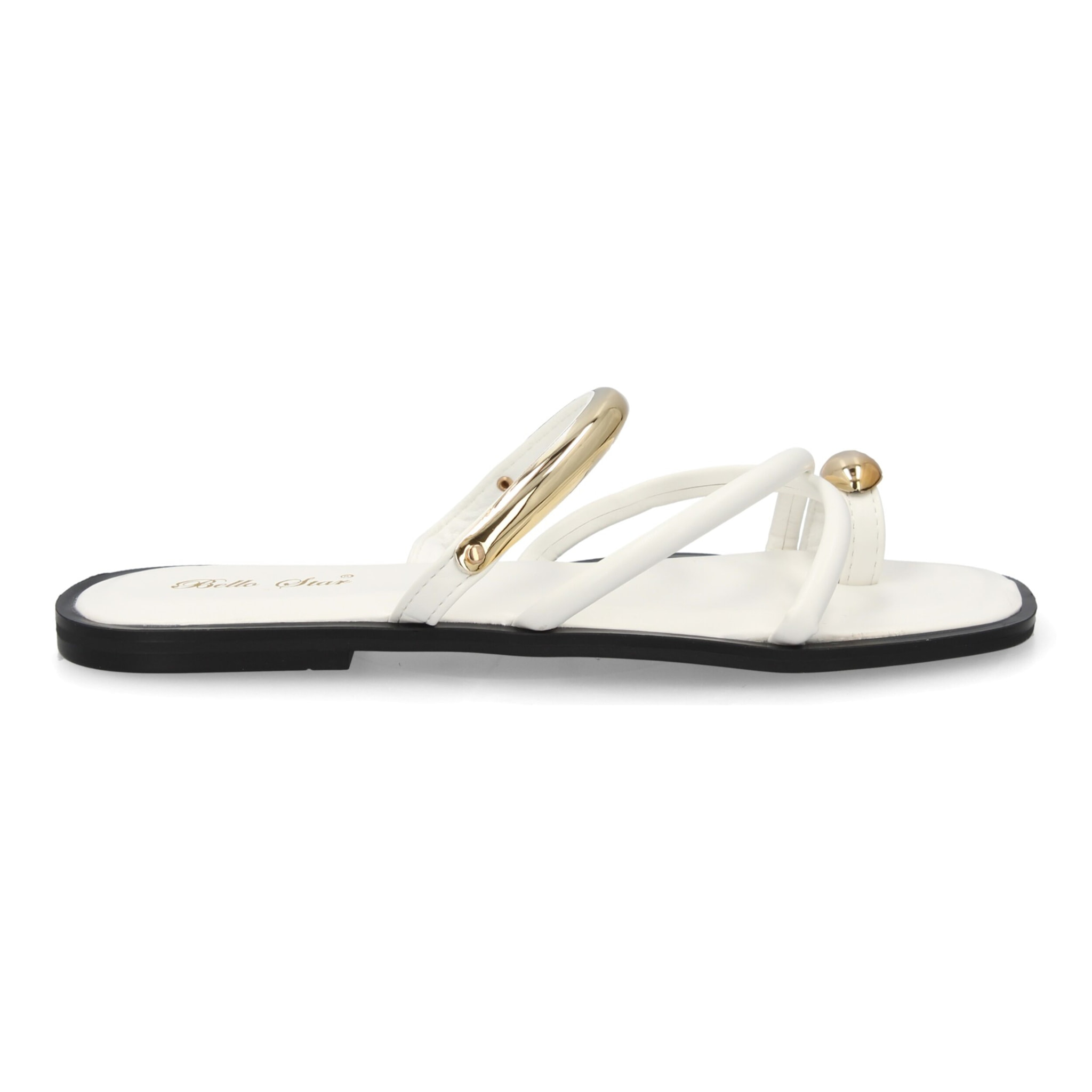 Sandalia plana mujer de tiras con adorno metálico