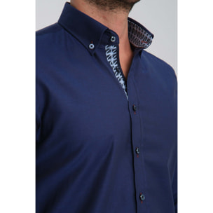 Camicia Uomo Botton Down Slim Oxford unito Blu