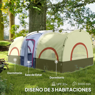 Tienda de Campaña Familiar tipo Túnel para de 4-6 Personas Impermeable 3000 mm Tienda de Camping Plegable con 2 Dormitorios Bolsa para Senderismo 435x251x195 cm Gris Oscuro y Blanco