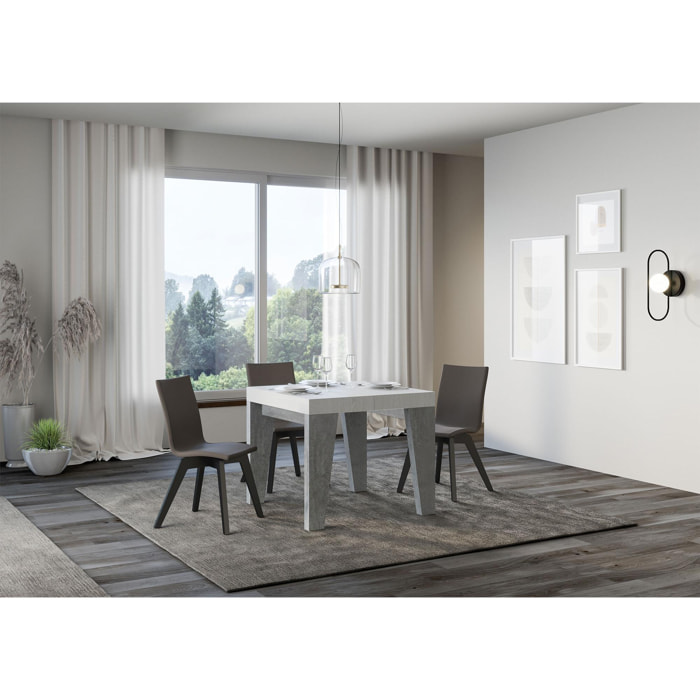 Mesa extensible 90x90/246 cm Naxy Mix tapa Fresno Blanco patas Cemento