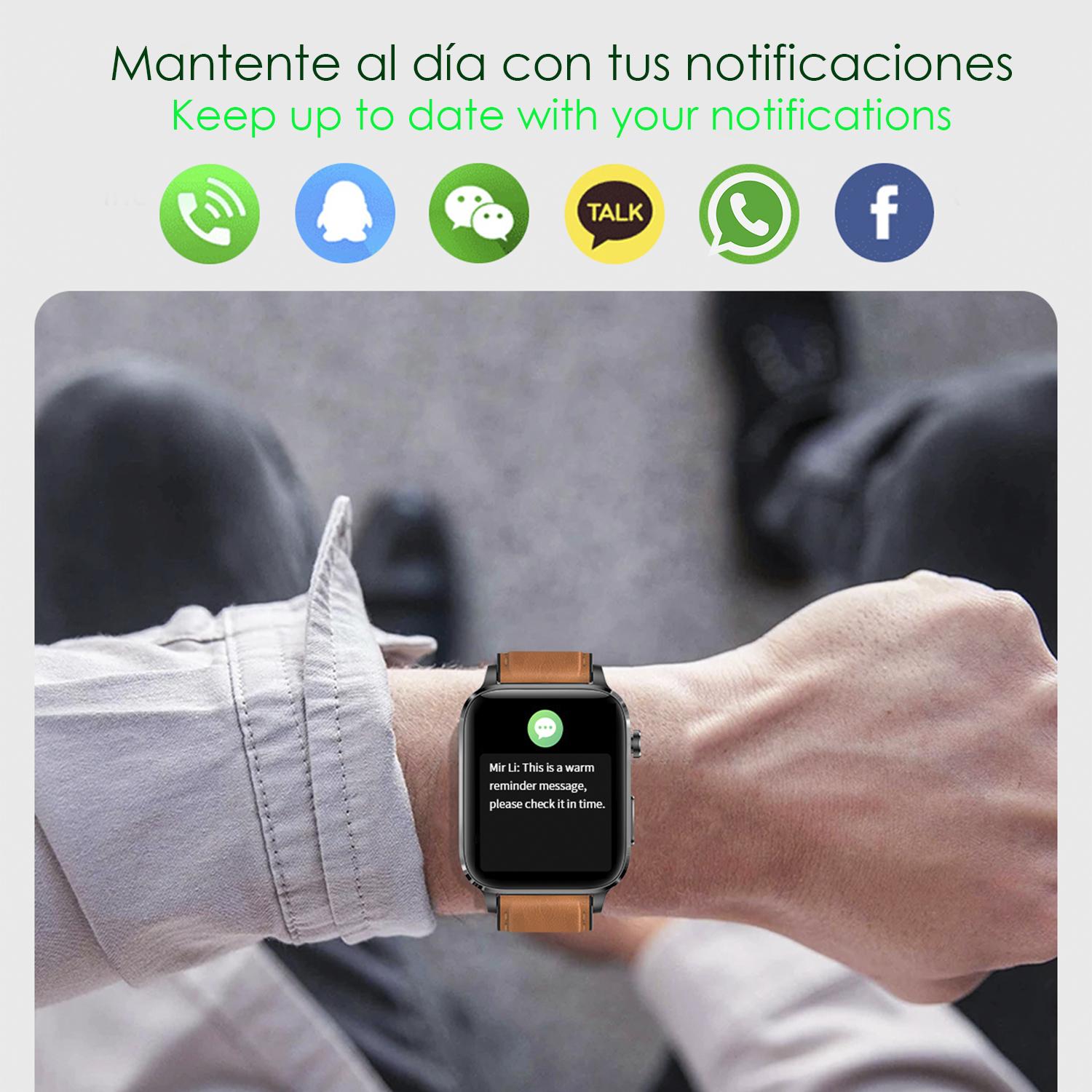 Smartwatch F100 con terapia laser per la salute a doppia sonda. Monitoraggio O2, tensione e termometro. Varie modalità sportive. Cinturino in pelle.