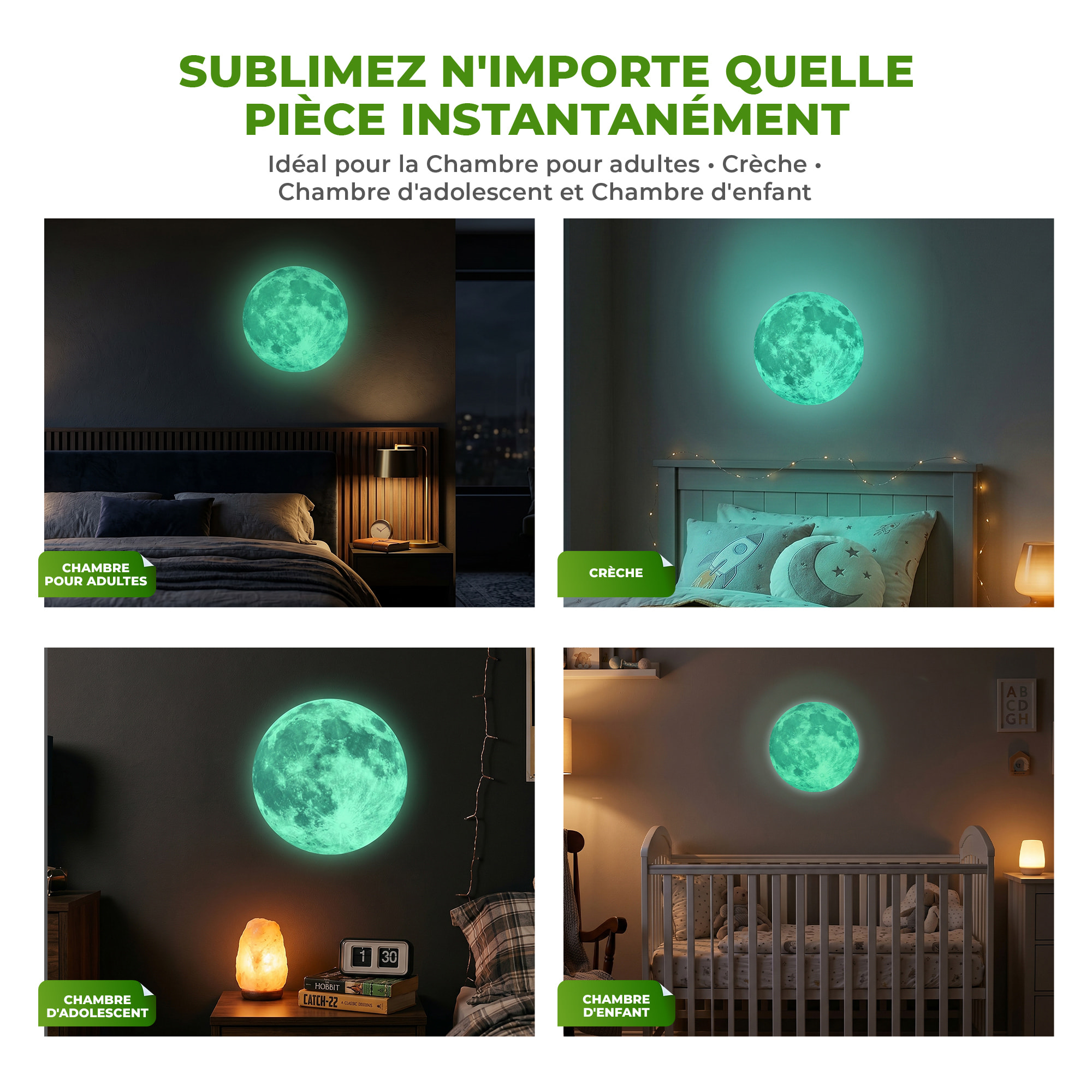 Stickers Muraux décoration adhésifs Lune phosphorescente 30cm