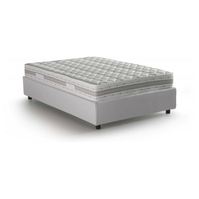 Letto piazza e mezza Atar, Letto contenitore con rivestimento in ecopelle, 100% Made in Italy, Apertura laterale, con materasso Cm 120x190 incluso, Bianco