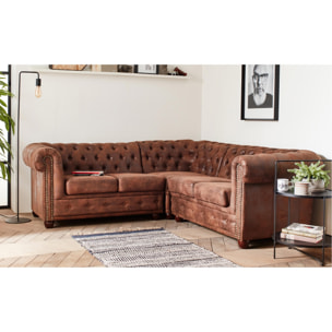 Winston - Canapé d'angle Chesterfield - 5 places - style industriel - Marron