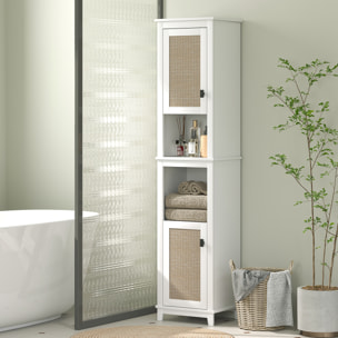 Columna de Baño con 2 Puertas con Frontal de Ratán Armario de Baño Boho con Estantes Ajustables y 2 Compartimentos 40x30x167,5 cm Blanco