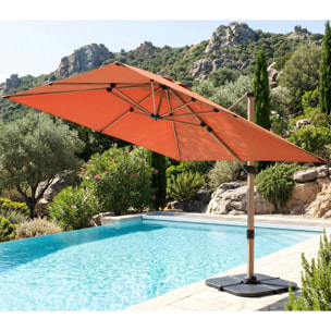 Parasol déporté 3x3m - effet bois - Terracotta - QUARTZ