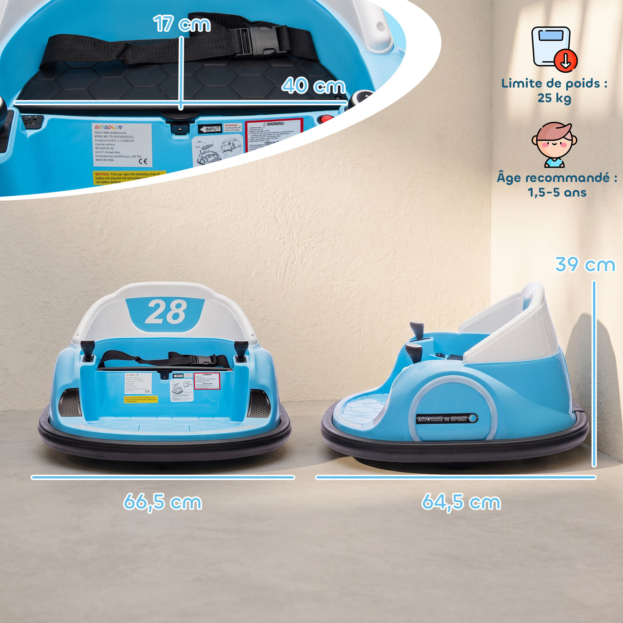 Voiture électrique enfant auto-tamponneuse effets sonores lumineux télécommande