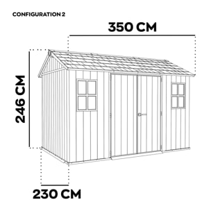 Apex 7511/1175- Casetta da Giardino 350x246x230 cm 2 Ante per deposito attrezzi finitura effetto legno Evotech+ in Resina Marrone e Nero