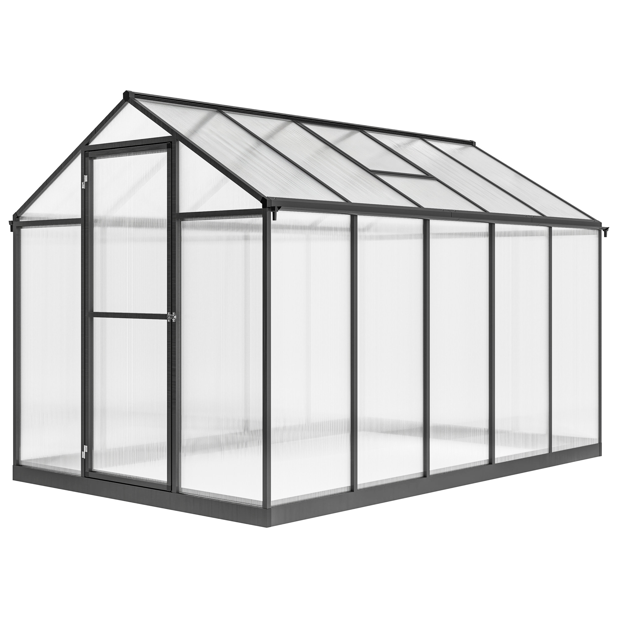 Serre de jardin alu polycarbonate 5,5 m² dim. 3,03x1,83x1,95m fondation lucarne porte loquet anthracite