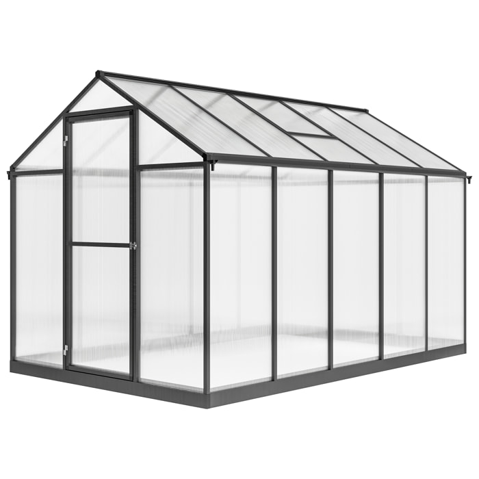 Serre de jardin alu polycarbonate 5,5 m² dim. 3,03x1,83x1,95m fondation lucarne porte loquet anthracite